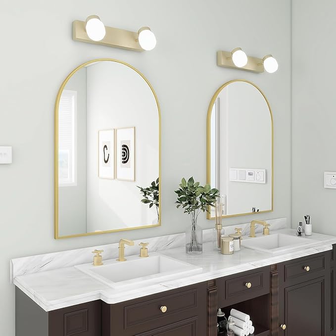 BEAUTYPEAK Wall Mounted Mirror, 26 inch x38 inch Arch Bathroom Mirror, Gold Vanity Wall Mirror w/ Metal Frame for Bedroom, Entryway, Living Room