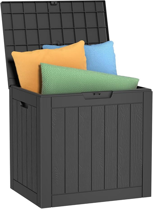 37 Gallon Deck Box Large Outdoor Storage for Patio Furniture,Outdoor Cushions,Garden Tools and Pool Supplies,Waterproof,Resin,Lockable(Black)