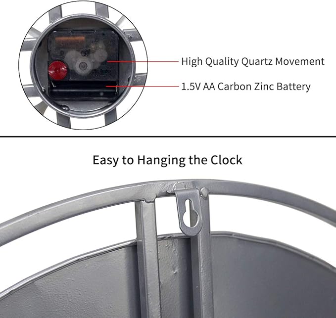 30 inch Large Wall Clock Decorative Solid Metal Retro Decor for Home Farmhouse Living Room