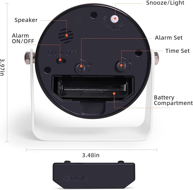 Analog Alarm Clock, Silent Non-Ticking Quartz Movement, Battery-Operated with Snooze & On-Demand Light, Easy to Set Gentle Wake Bedside Desk Clock, Ideal for Home, Travel, Office (White)
