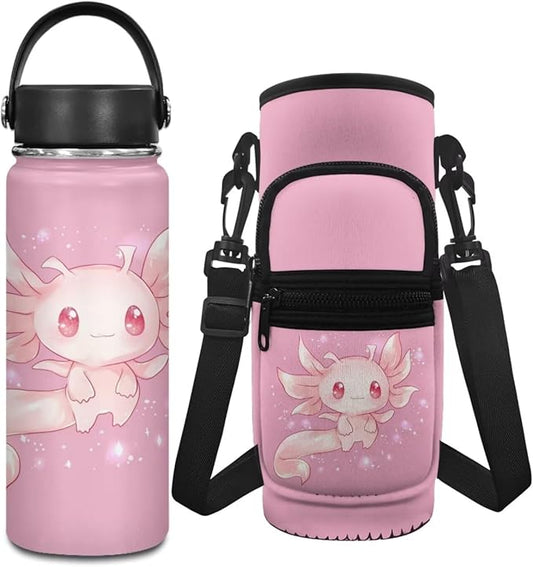 Axolotl 20 OZ Stainless Steel Water Bottle for Girls Insulated Water Bottle and Water Bottle Carrier Bag Set Hot Water Bottle for Gifts