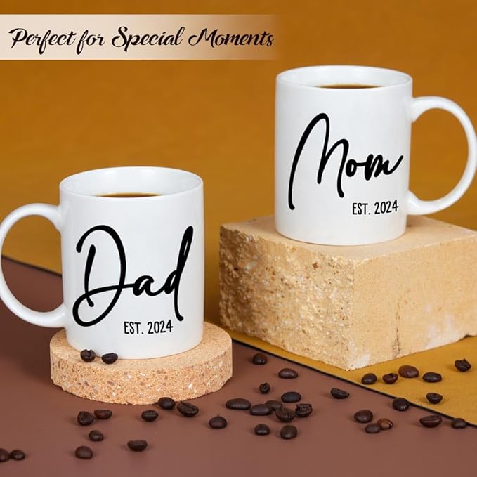 Breezy Valley New Parents Gifts for Couples, New Mom Dad Gifts for Women - Dad Mom to Be Gifts for 1st First Time, Pregnancy Gifts for Expecting Mom Dad Mugs Est 2024, Baby Shower Gender Reveal Gifts