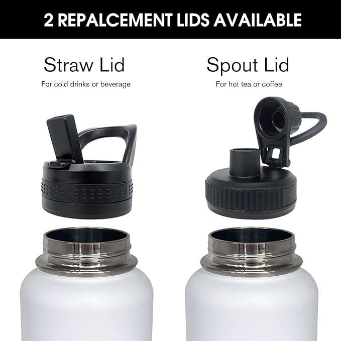 4pack 40 oz Insulated Water Bottle With Straw, Stainless Steel Sports Water Cup Flask with 2 Lids, Wide Mouth Travel Thermal Mug,Black white