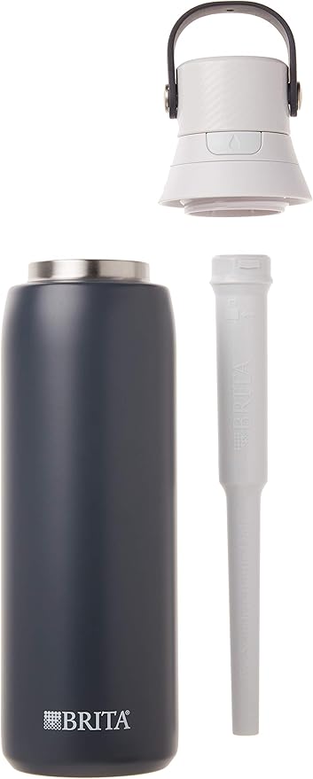 Brita Stainless Steel Premium Filtering Water Bottle, BPA-Free, Reusable, Insulated, Replaces 300 Plastic Water Bottles, Filter Lasts 2 Months or 40 Gallons, Includes 1 Filter, Carbon - 20 oz.