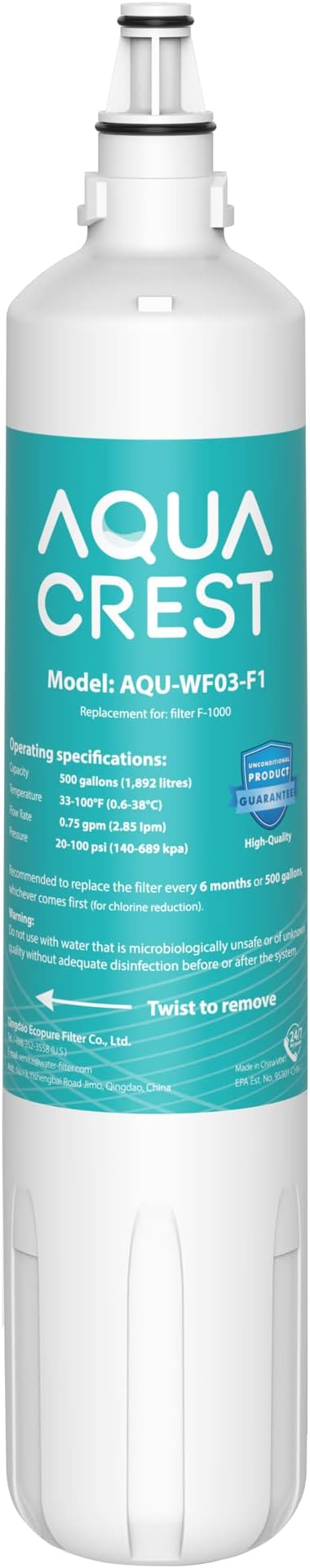 AQUACREST F-1000, 4204490 Water Filter, Replacement for F-1000, Sub-Zero 4204490, 4290510,F-3000 and AquaPure AP Easy C-Complete, Subzero Water Filter 4204490, F-1000S & F-2000S & F-3000S