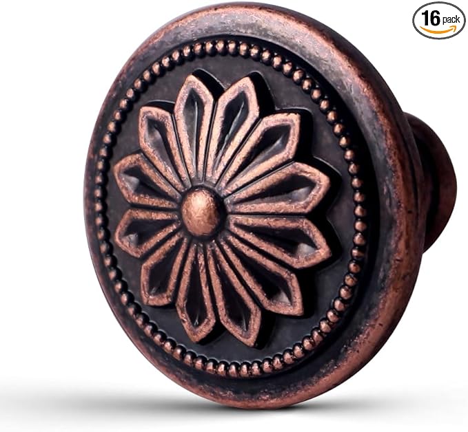16 Pack Antique Copper Knobs for Cabinets and Drawers, 1-2/5"Kitchen Cabinet Knobs Copper, Rustic Copper Knobs for Dresser Drawers Cupboard Bathroom Bedroom Dresser Door Vintage Copper Knob