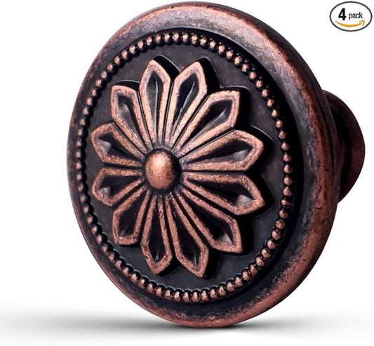 4 Pack Antique Copper Kitchen Cabinet Hardware Knobs,1-2/5" Round Knobs for Cabinets and Drawers Copper,Vintage Copper Knobs for Dresser Drawers Cupboard Bathroom Bedroom Dresser Knob Bronze