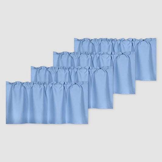 4 Panels Sky Blue Valance for Windows 42x18 Inch Thermal Insulated Blackout Rod Pocket Kitchen Short Curtain Toppers Valance for Bathroom Living Room, Light Baby Blue