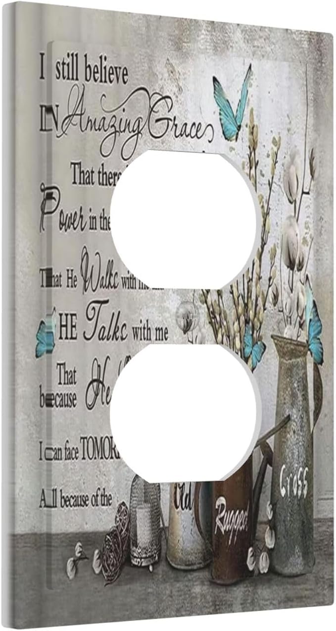 Blue Butterfly Rustic Flower Inspirational Quotes Single Duplex Wall Plate Covers Light Switch Cover 1 Gang Outlet Plate Decorative Switchplate Covers Electrical Faceplate for Farmhouse Bedroom Decor