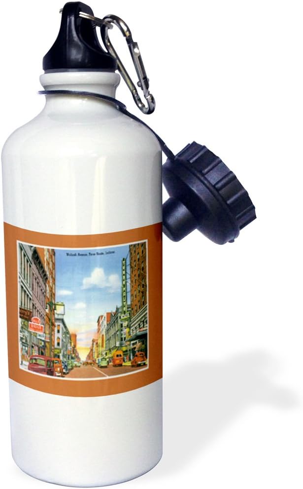 3dRose Wabash Avenue, Terre Haute, Indiana Street Scene with Antique Cars-Sports Water Bottle, 21oz , Multicolored