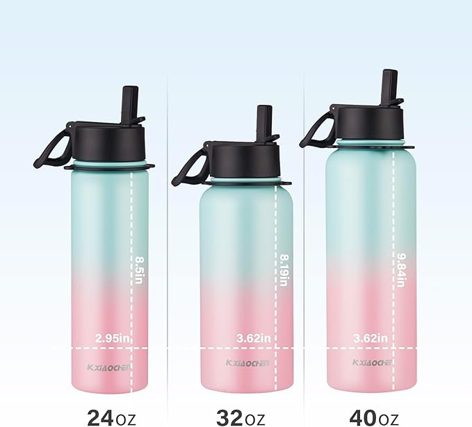 40 oz Insulated Water Bottle with Paracord Handles & Strap, 2 Lids(Straw Lid&Spout Lid), Stainless Steel Reusable Wide Mouth Metal Water Bottle With Straw, Double Walled, Thermo Mug(Rubber Pink)