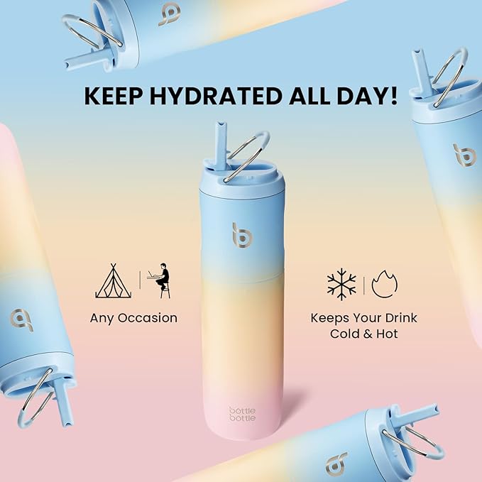 BOTTLE BOTTLE Insulated Water Bottle 24oz with Straw Lid and Handle for Sports Travel Gym Stainless Steel Water Bottles Double-Wall Vacuum Metal Thermos Bottles Leak Proof BPA-Free