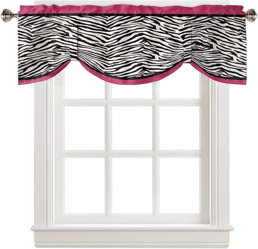 Animal Zebra Print Blackout Tie Up Valance Curtains for Kitchen Windows Black White Pink Window Toppers Balloon Shades for Living Room/Bathroom/Bedroom,1 Panel,60" X 18"
