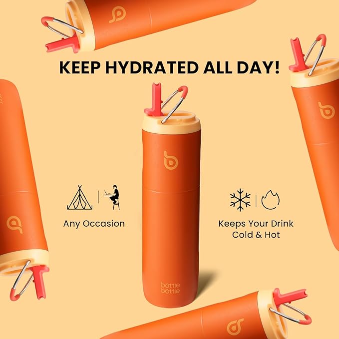 BOTTLE BOTTLE Insulated Water Bottle 24oz with Straw Lid and Handle for Sports Travel Gym Stainless Steel Water Bottles Double-Wall Vacuum Metal Thermos Bottles Leak Proof BPA-Free