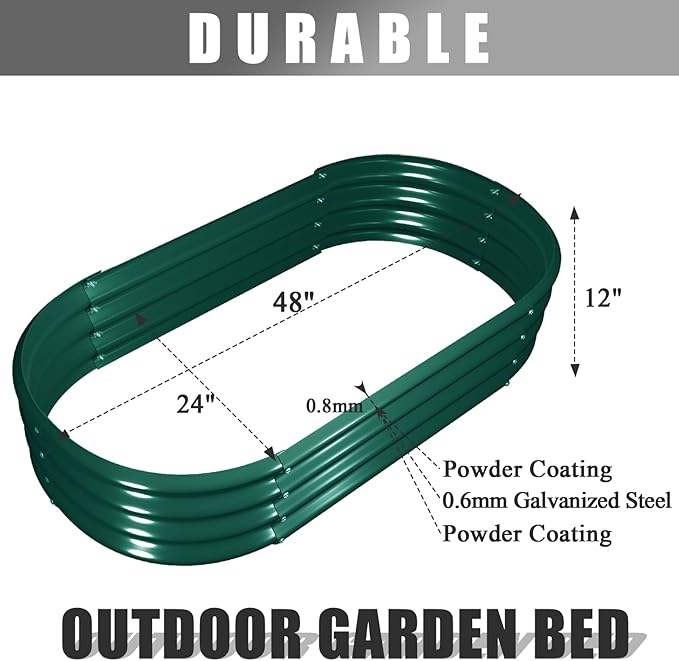 2 Pack 4x2x1FT Galvanized Raised Garden Bed Kit Oval Metal Ground Planter Box Outdoor Bottomless Planter Raised Beds for Vegetables Flowers Herbs Fruits, Green