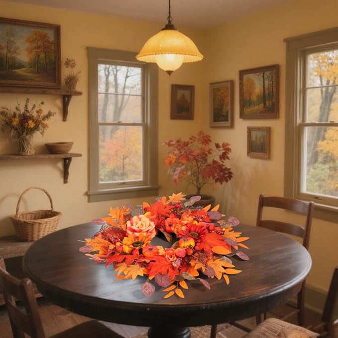 24" Fall Wreath for Front Door Outside - Sunflower, Pumpkin, Berry & Maple Leaves | Weatherproof Autumn Outdoor Wreaths with Hanger Hook for Thanksgiving, Harvest