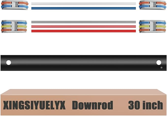 30" Ceiling Fan Downrod, 【1 Outside Diameter】 Black Extended Downrod, including 4 Wire Connectors and 5 Extension Wires (No Threads)