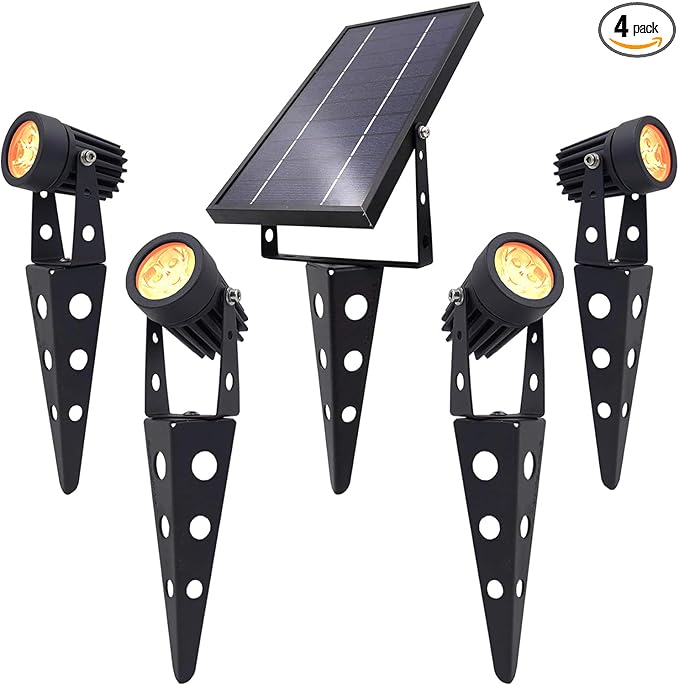 4-Spotlight Mini 50X Solar-Powered LED Spotlight (Warm White LED), Black Finish, Outdoor Garden Yard Landscape Downlight