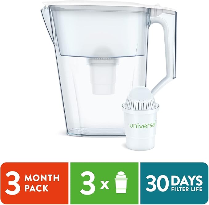 Aqua Optima Liscia Jug Water Filter Pitcher with 3 Universal Filters (White)
