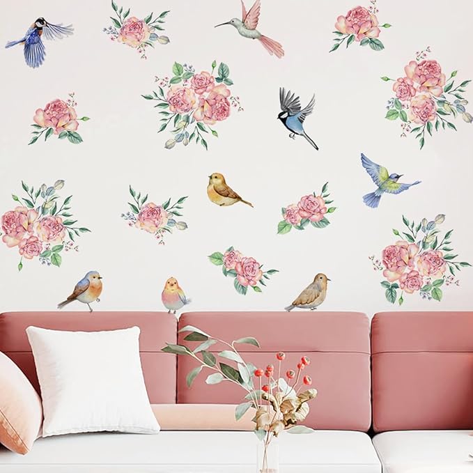 Bird & Floral Vinyl Wall Decals - 30" x 118" for Bedroom, Living Room, Nursery Décor