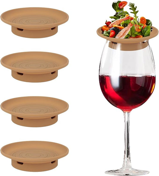 4 Pack Wine Glass Charcuterie Topper, Mini Charcuterie Boards for Wine Glass, Charcuterie Wine Glass Topper, Reusable Wine Glass Topper Coasters Plate for Family Gatherings and parties(yellow)