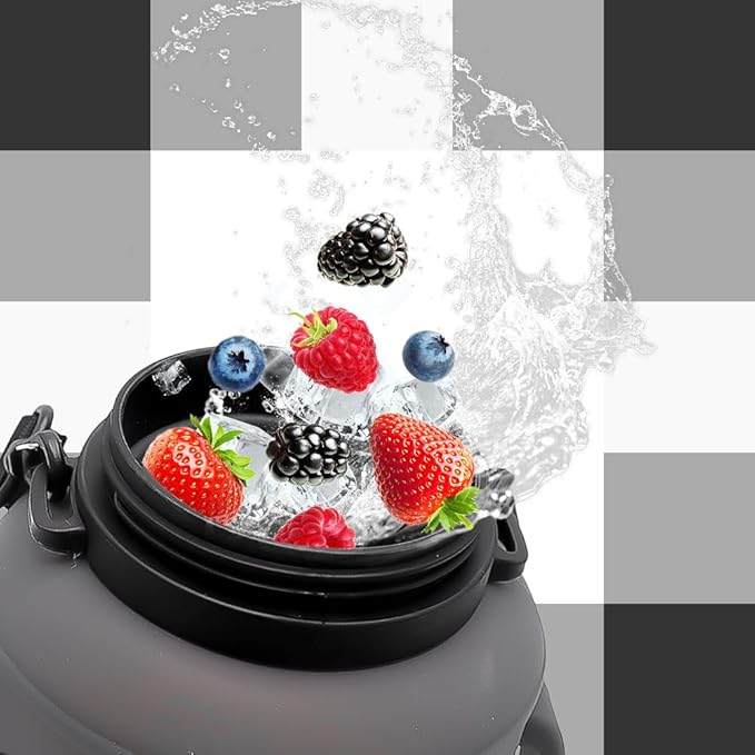 64oz Foldable Silicone Water Cups with Straw, BPA Free, for Outdoor Sports Water Bottle (Black)