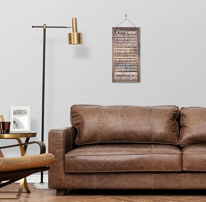 1 Corinthians 13:4-8 Inspirational Hanging Wood Decor Sign, Printed Wood Sign, Love is Patient, Love is Kind Quote, Hanging Bible Verses Woods Wall Signs, Rustic Home Decor Signs, Christian Gift