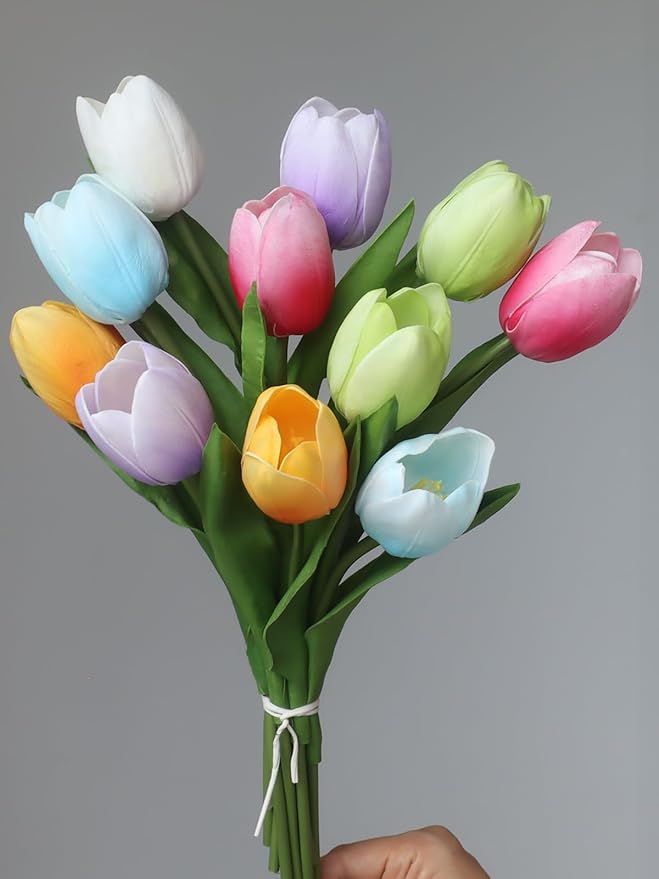 Buart Spring-Colors Tulip Flowers Artificial Luxury Big Tulip Valentine's Day Mother's Day Easter Home Kitchen Wedding Decorations(11pcs)