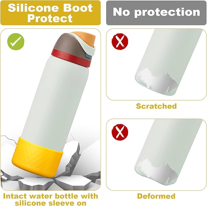 2PCS Silicone Water Bottle Boot for Owala 24oz 32oz 40oz, Anti-Slip Protective Sleeve Bottom Bumper Protector for FreeSip, Twist, and Flip Stainless Steel Water Bottles