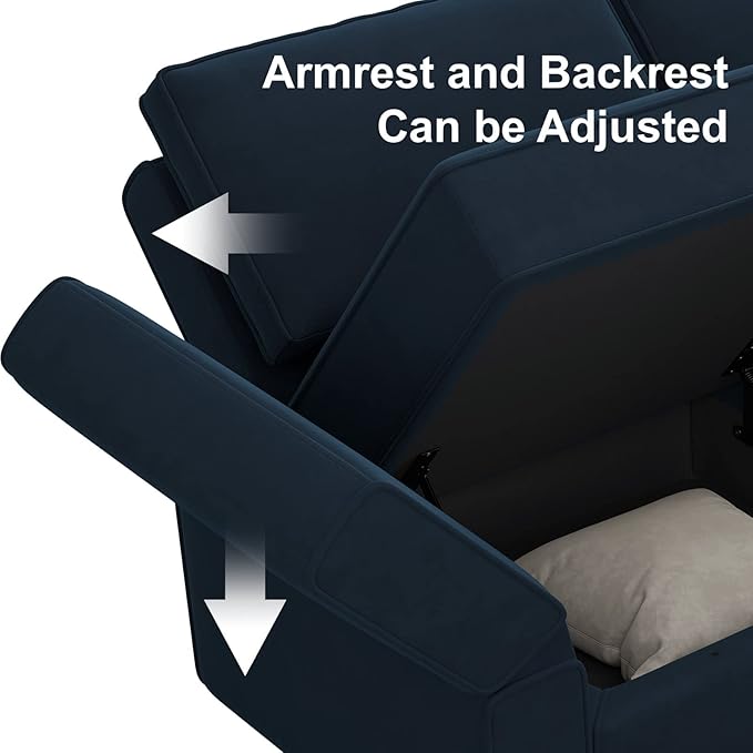 Belffin Modular Sectional Arm Accent Chair with Storage Seat Velvet Armchair Single Sofa Club Chair Blue