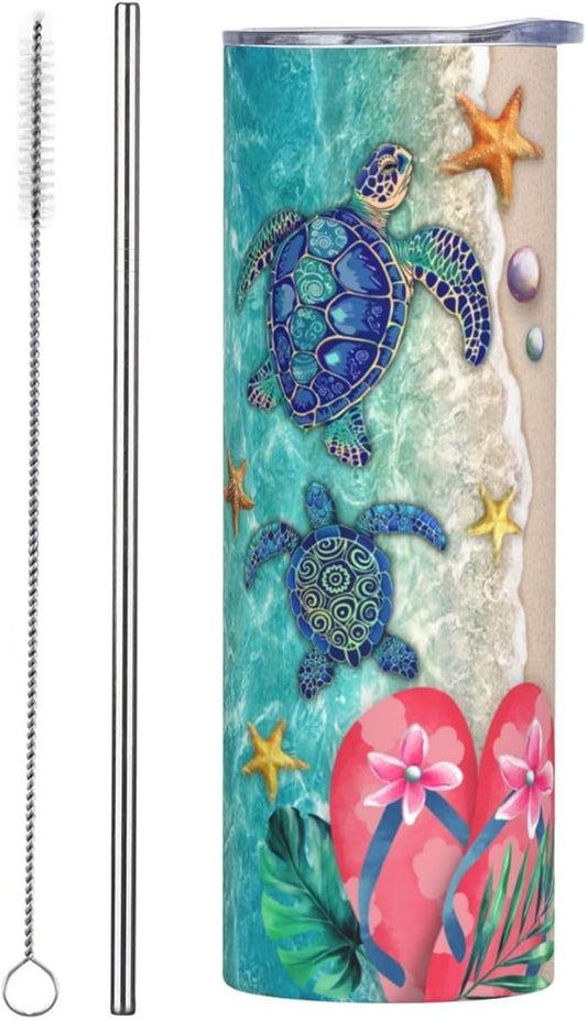 Beach Tumbler Summer Tumbler Vacation Travel Mug Travel Cup Vacation Tumbler Gifts The Beach Is My Happy Place Trip Cup Beach Cup Cruise Tumbler Funny Insulated Tumbler With Straw 20oz Stainless Gifts