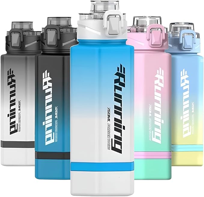 27 oz Hexagon Water Bottle, Wide Mouth Leak Proof Water bottles BPA-free Plastic Water Bottles Hexagonal Shape Water Bottle Reusable Water Bottle With Handle for Travel Fitness (Blue)