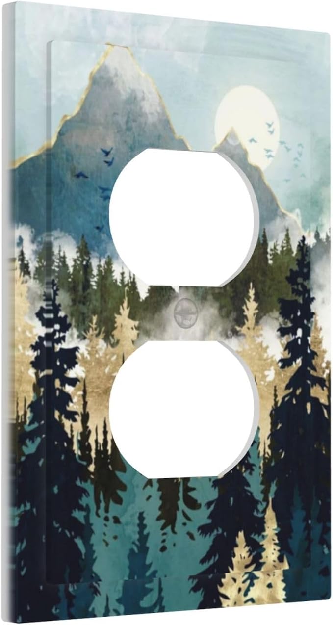 Boho Mountain Forest Abstract Sunset Sunrise Sun Single Duplex Wall Plate Covers Light Switch Cover 1 Gang Outlet Plate Decorative Switchplate Covers Electrical Faceplate for Bathroom Bedroom