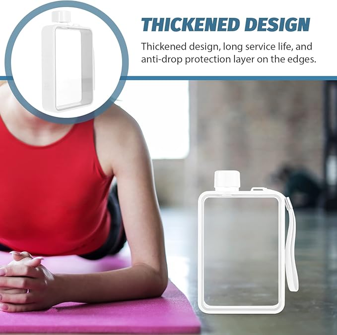 BESPORTBLE Flat Cup Travel Water Bottles Bulk Transparent Flat Bottle Water Flask Square Flat Water Bottle Drinking Clear Glass Water Bottles Water Carrier Milk Pc Fitness Clear Water White