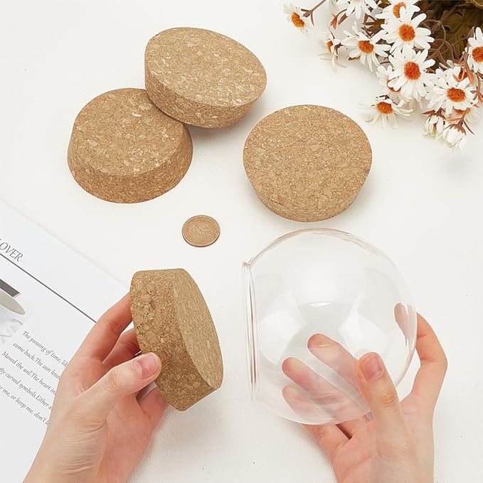 BENECREAT 4pcs Cork Stoppers, Tapered Wine Cork Plug Bottle Cork Stoppers, Replacement Corks for Wines, Decorative Bottles, Jars, Arts, DIY Crafts, 3.5x3inch