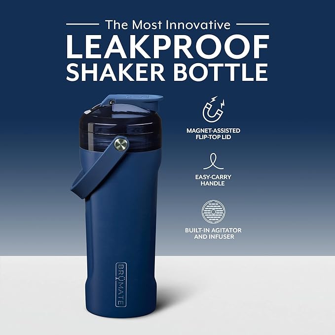 BrüMate MultiShaker Blender Shaker Bottle | 100% Leakproof Insulated Stainless Steel Shaker Bottle | Protein Shaker Bottle, and Pre Workout Bottle for the Gym | 26oz (Matte Navy)