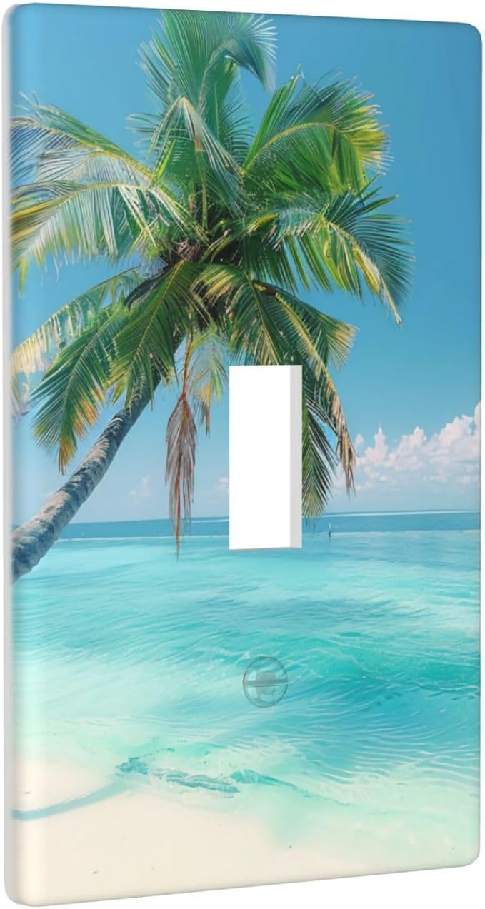 Beach Palm Tree Funny Plastic Wall Plate Decorative Single Toggle Light Switch Cover For Women Girls Bedroom Kitchen Living Room