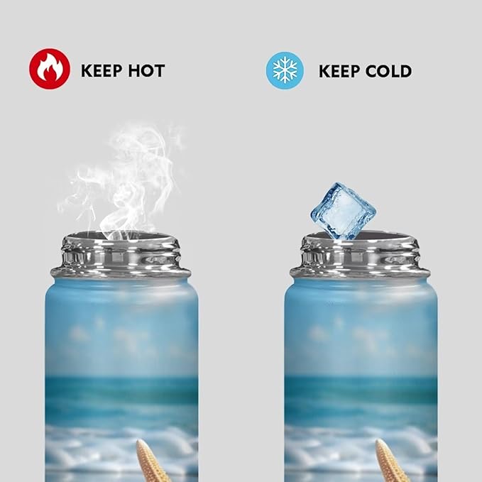 Beach Starfish Insulated Water Bottle for Women Men Stainless Steel Water Bottle with Handle Reusable Sports Water Bottle for Daily Use, Beach, Travel Cup Coffee Mug