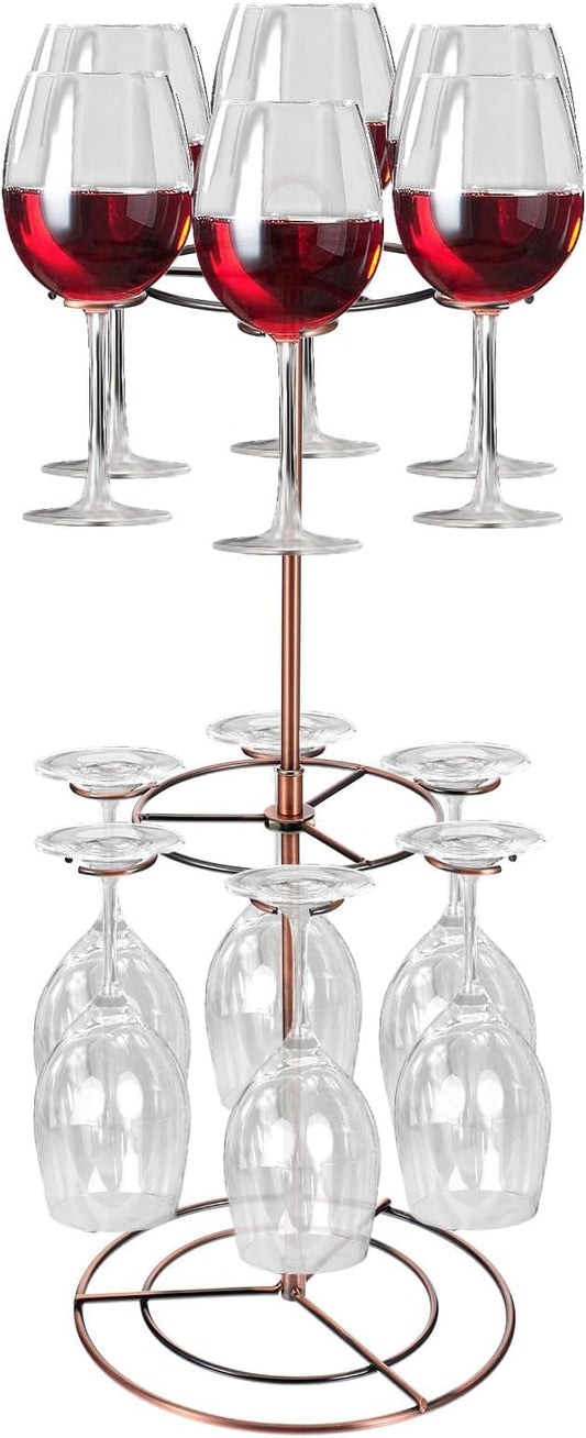 Black Metal Countertop Wine Glass Holder with Scrollwork Design, Freestanding Tabletop Stemware Storage Rack with 12 Hooks