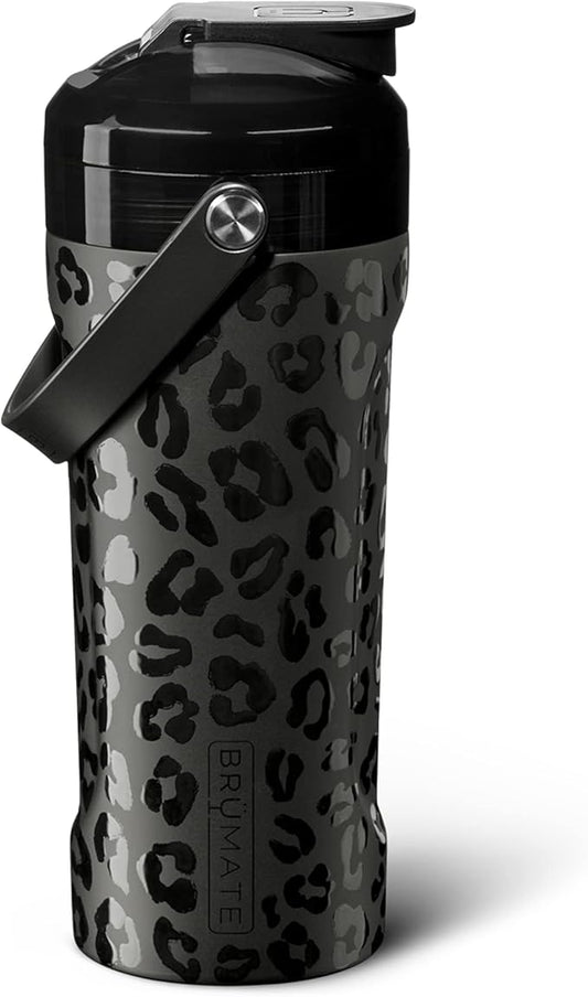 BrüMate MultiShaker Blender Shaker Bottle | 100% Leakproof Insulated Stainless Steel Shaker Bottle | Protein Shaker Bottle, and Pre Workout Bottle for the Gym | 26oz (Onyx Leopard)