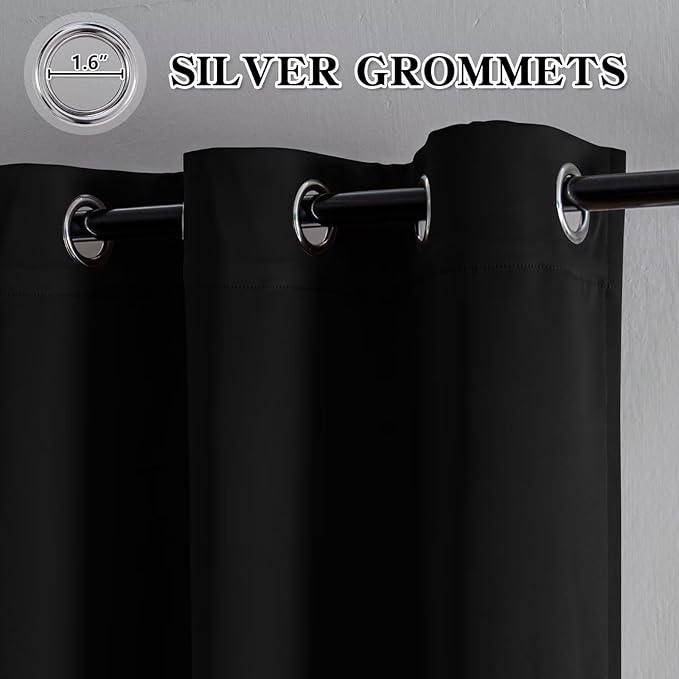 Black Curtains 96 Inches Long for Bedroom, Black Out CurtainsThermal Insulated Blackout 2 Panels Set, Long Drapes for Living Room Windows Solid Grommet Privacy, W52 x L96