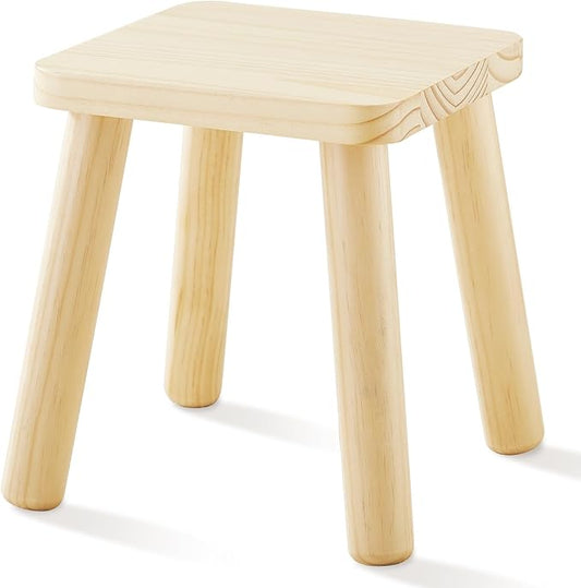 Beright Wooden Step Stool for Kids, Children's Stool fit with Sensory Table, Sturdy Sitting Stool with Assembled Four-Legged, for Children, Toddler, Square, 1 Pack