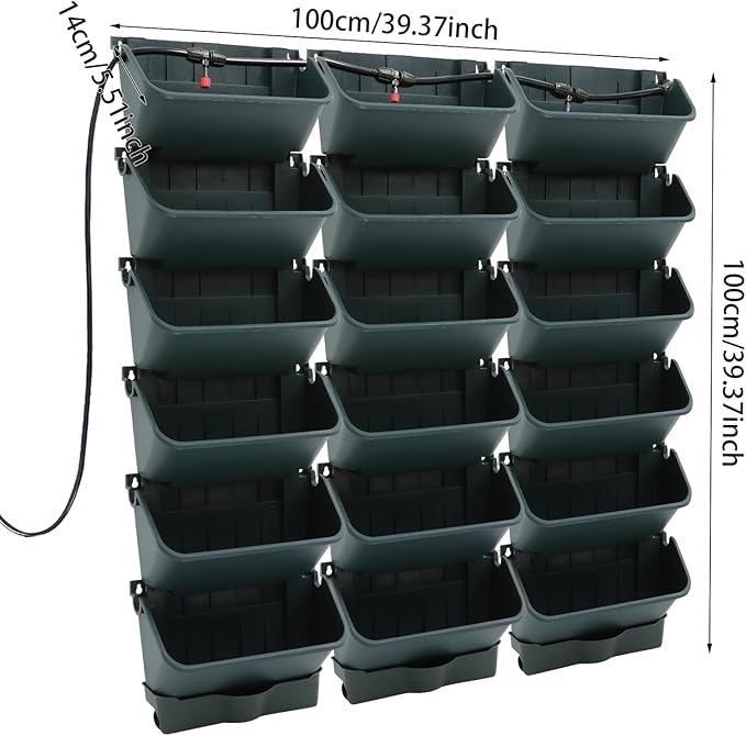 18 Pots Self-Watering Wall-Mounted Planter, 39.4”L x 39.4”H Vertical Wall Planter Self Watering Stackable Planters Vertical Garden Wall Garden Planter Outdoor Indoor for Herbs Flowers Strawberries