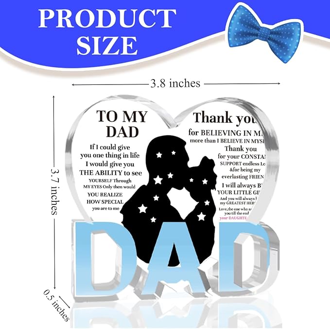 Best Dad Ever Gift from Daughter Son - Acrylic Heart-Shaped Plaque Father’s Day Birthday Gift - Unique Keepsake Desk Decor with Personalized Message