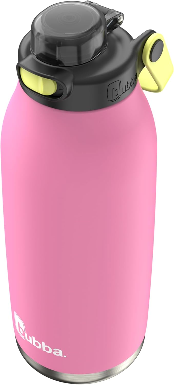 Bubba Radiant Stainless Steel Water Bottle with Push-Button Chug Lid 40oz, Rubberized Azalea