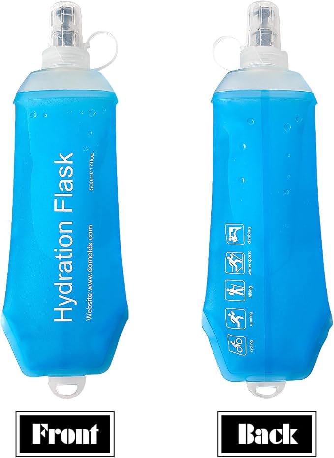 Blue Soft Flask, TPU Foldable Running Hydration Flask, for Hydration Packs/Running Vests-Running, Hiking, Cycling Folding Bottle-8.5 oz (250 ml)