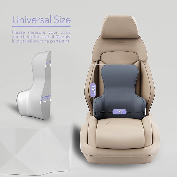 Back Support for Office Chair - Ergonomic Memory Foam Lumbar Pillow and Back Pillow for Back Pain Relief, Ideal Lumbar Support Pillow for Office Chair and Car, Gray Back Support Pillow