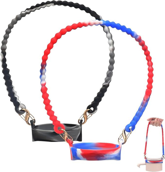 2PCS Water Bottle Handle Strap,Silicone Water Bottle Sling Compatible with Stanley Water Cup Accessories Water Bottle Holder with Strap Fits Most 8-40oz Water Bottles(2+4)