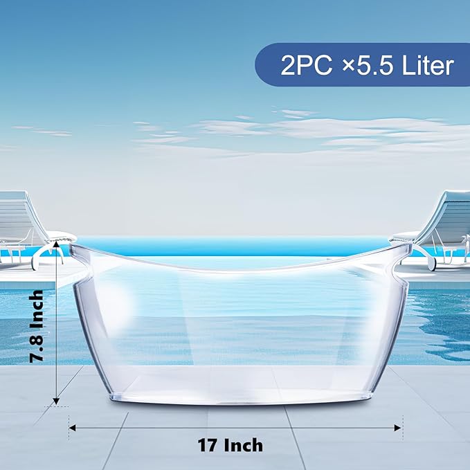 2 PCS Ice Buckets, Clear Acrylic Ice Bucket for Party, 5,5L Mimosa Bar Champagne Bucket Ice Beverage Drink Tube with Handles for Wine Beer Cocktail Bar, Hold 3 Wine, 2 Ice Scoops