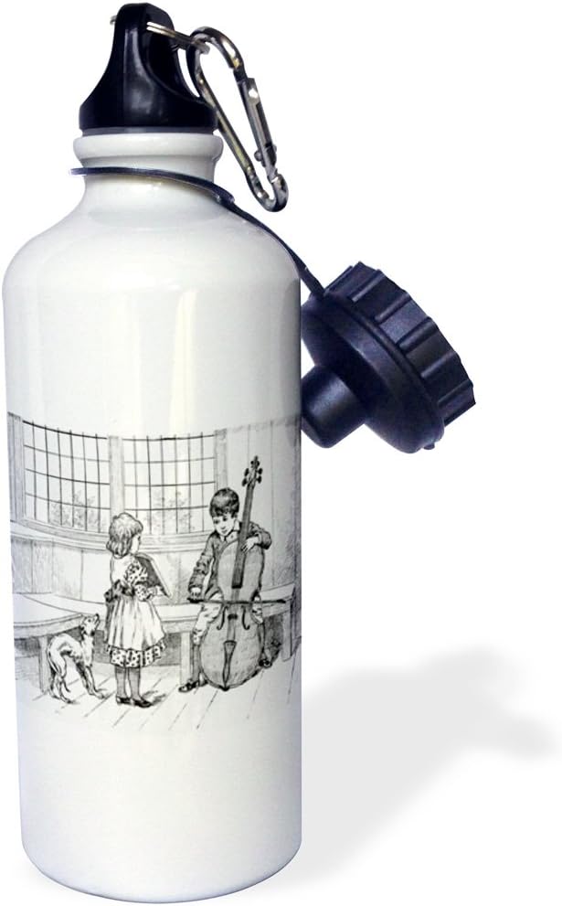 3dRose Image of Boy Playing Cello While Girl and Dog Look On Sports Water Bottle, 21 oz, Multicolor